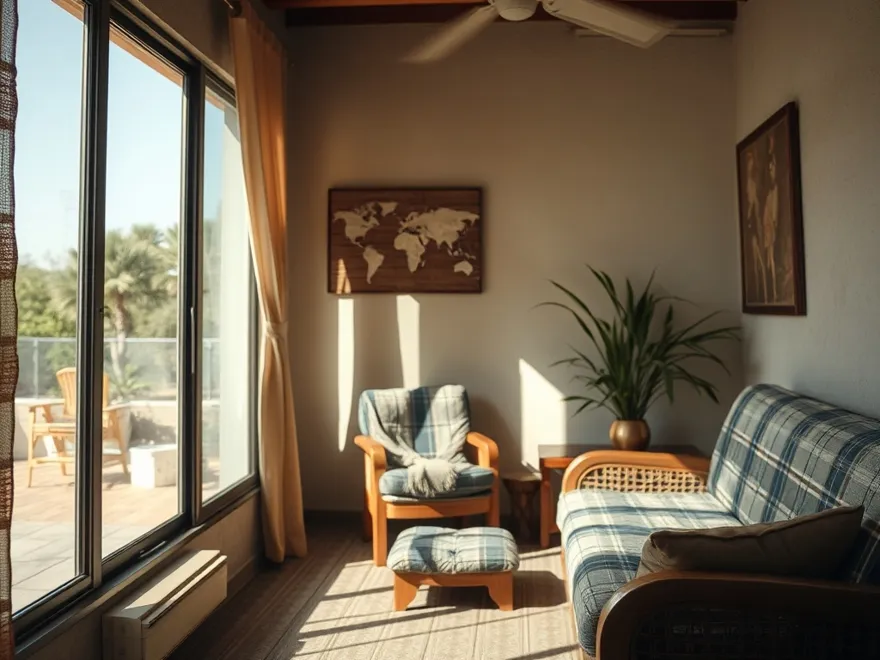 Comfortable shaded room during a hot dry afternoon