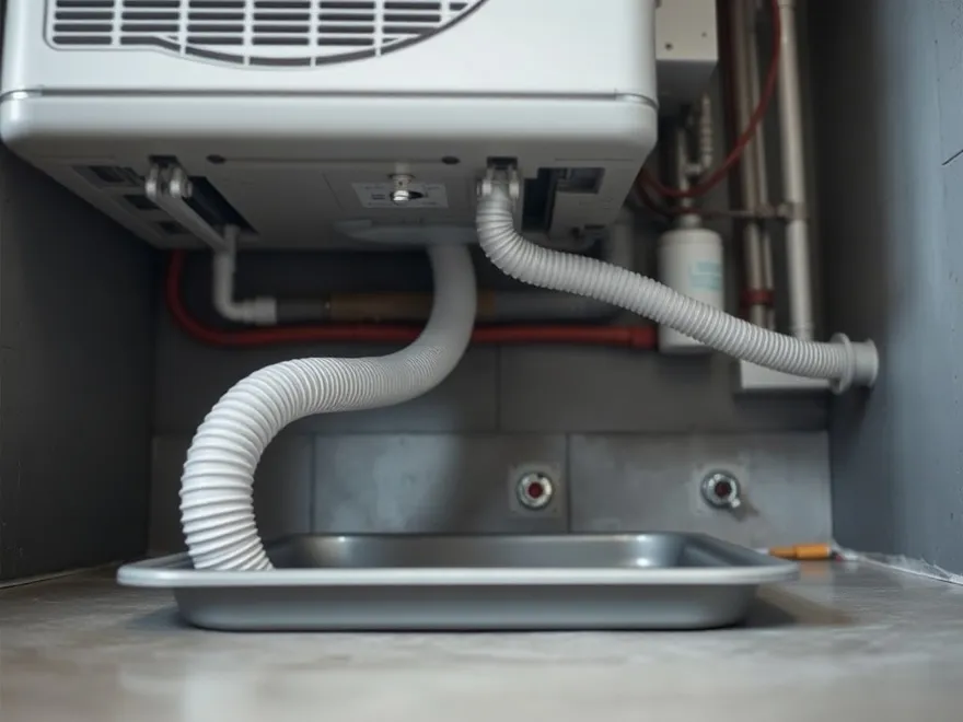 Condensate drain line and pan under an indoor air handler