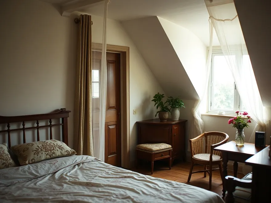 Comfortable upstairs bedroom on a hot humid afternoon