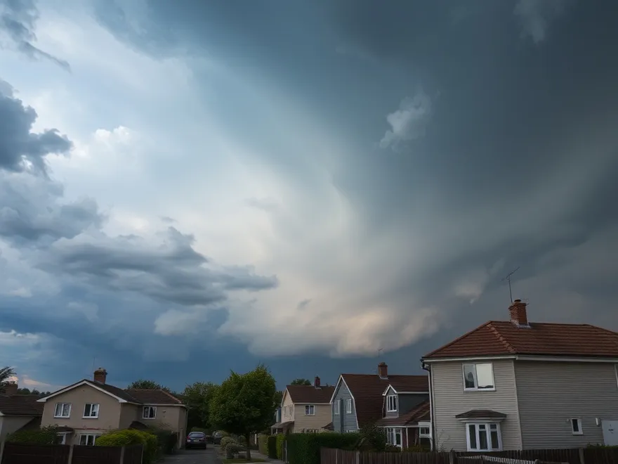 Storm clouds building over a residential neighbourhood